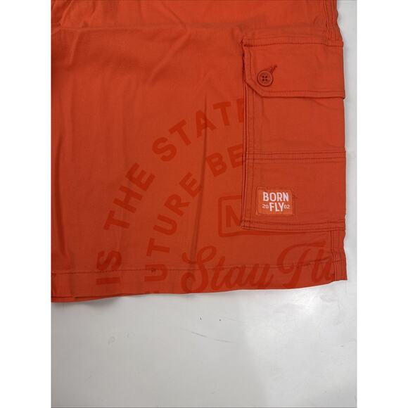 Born Fly Anytown USA Shorts Orange Stretch Cargo Pockets NWT - Picture 2 of 5